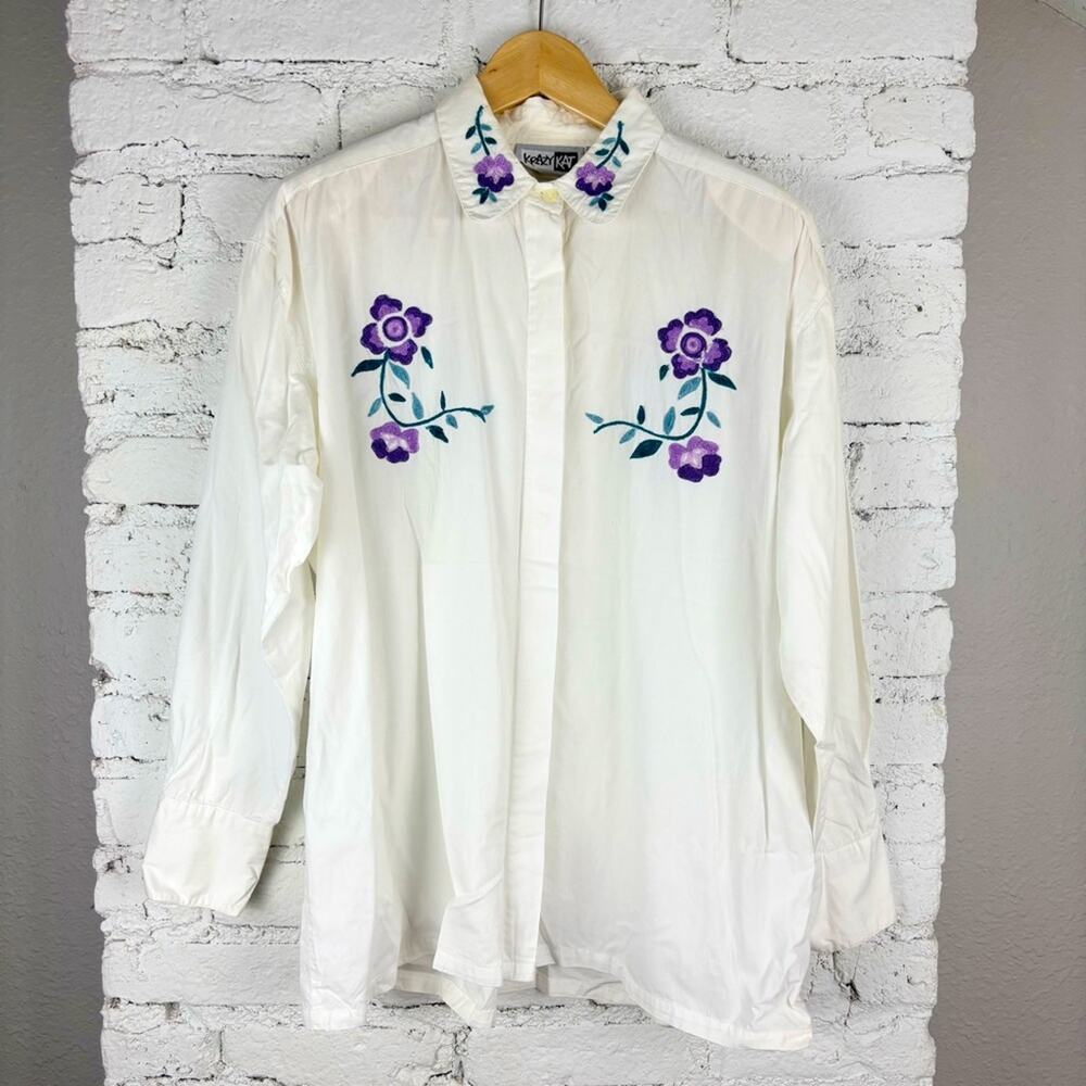 Vintage Krazy Kat Embroidered Cotton Dress Shirt
